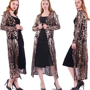 Sequin Cardigan Glitter Sparkle Open Front Coat Dresses Duster